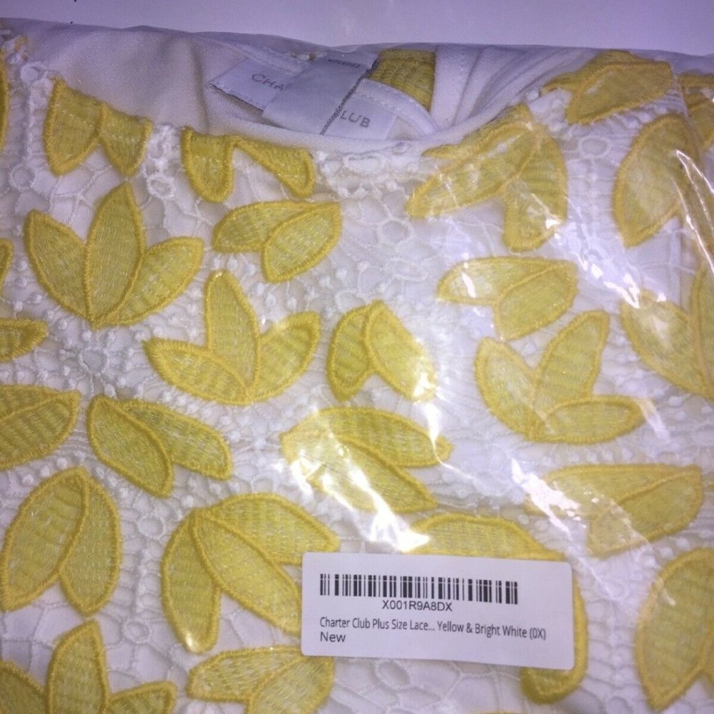 Charter Club Women's 0X Plus Size Lace-Front Tank Blouse Yellow - Picture 4 of 6